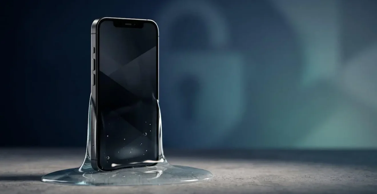 Smartphone moderne dans une composition minimaliste évoquant la cybersécurité et la protection numérique