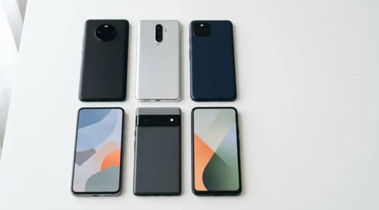 Multitude de smartphones Android contemporains disposés en grille montrant la diversité des choix disponibles sur le marché français