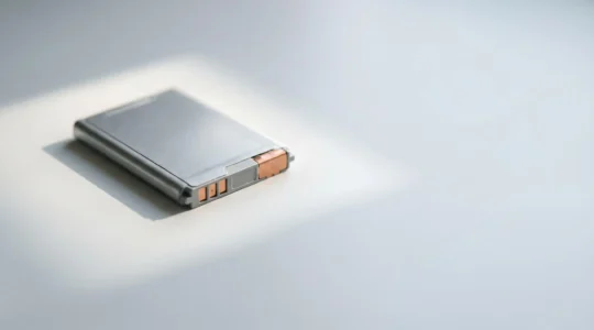 Gros plan sur une batterie de smartphone montrant des indicateurs de santé et d'autonomie